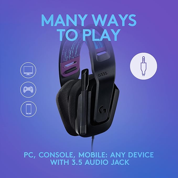 Logitech G335 Wired Gaming Headset, with Flip to Mute Microphone, 3.5mm Audio Jack, Memory Foam Earpads, Lightweight, Compatible with PC, PlayStation, Xbox, Nintendo Switch/Switch 2 - Black