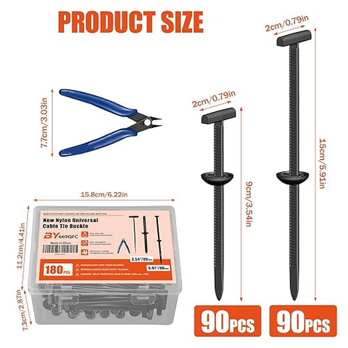 180 PCS 2026 New Upgrade Nylon Universal Cable Tie Buckle, with Clear Storage Box, Double-Sided Style Cable Tie Buckle, 5.91IN Extended Length Zip Tie for Car Repair (Fender, Bumper, Trunk Liner)