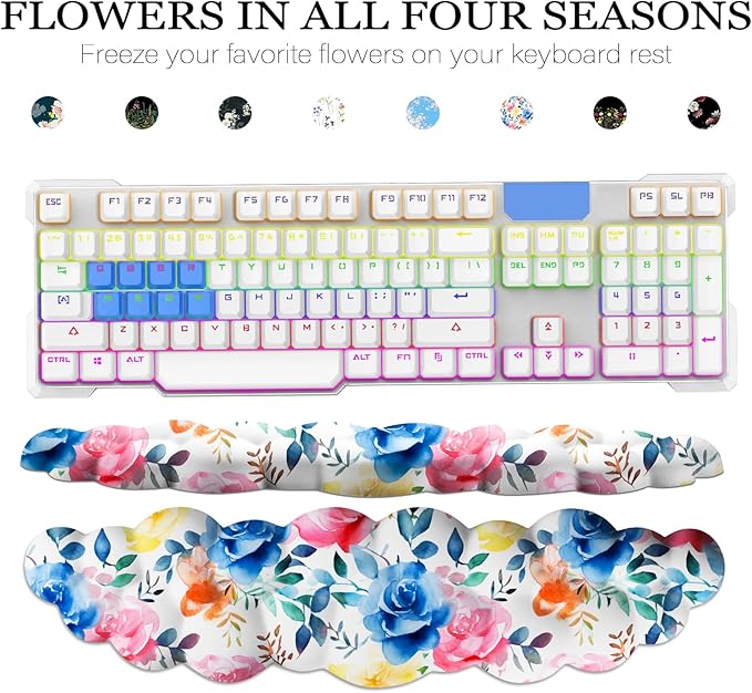 JIKIOU Cloud Wrist Rest Keyboard, Cloud Keyboard Wrist Pad Set with Comfortable Cloth, Cute Arm Rest for Palm Support, PC/Gaming Desk Accessories/Office Setup/Computer Hand Cushion Multicolored Rose