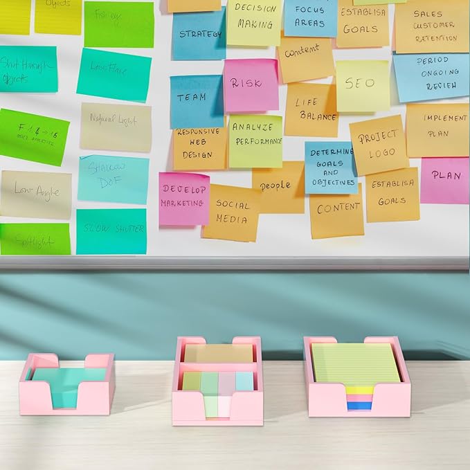 WINFFOR Acrylic Notepad Holder Dispenser - 3x3 in Sticky Note Memo Holder for Desk Organizer (W/O Pads) Office Desk Accessories School Supplies, Lightpink