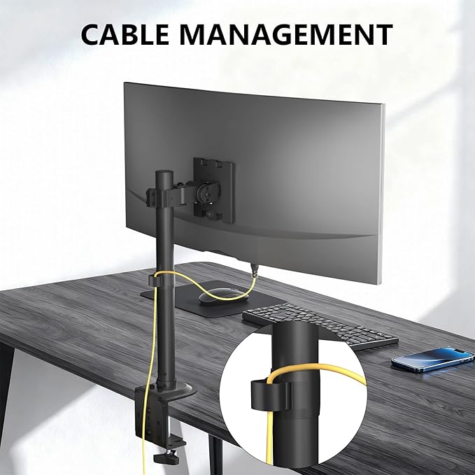 WALI Heavy Duty Single Monitor Arm Desk Mount for 13-49 Inch Screens, Ultrawide Monitor Stand with Full Motion Tilt, Swivel, Rotation, Holds up to 44 lbs, C-Clamp Mount for VESA 75/100mm,(M001S)