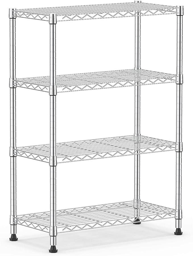 1000 lbs Storage Shelving 4-Tier Utility Shelving Unit Steel Organizer Wire Rack for Home,Kitchen,Office,Chrome (13.7" D x 23.6" W x 53.4" H)