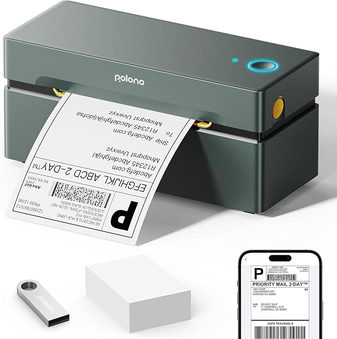 POLONO Bluetooth Thermal Shipping Label Printer, Wireless 4x6 Shipping Label Printer for Small Business, Support iOS, Android, Windows and Mac, Compatible with Amazon, Ebay, Shopify, Etsy, USPS(Cyan)