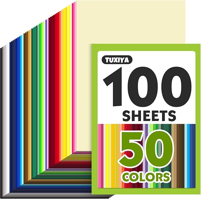 100 Sheets 8.5" X 11" Colored Cardstock, 50 Assorted Colors 230GSM/85LB Construction Paper Card Stock Printer Paper for Printing, Card Making, DIY Crafts, Kids School Supplies,Party Decorations
