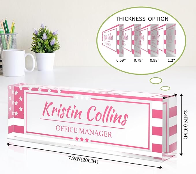 Custom Name Plate for Desk, Personalized Desk Name Plate on Clear Acrylic Glass, Appreciation Gifts for Teacher Employee Boss Coworkers Nurse, Office Desk Accessories for Women Men (Dusty Pink)