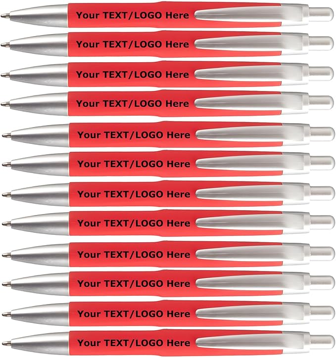 AGOWOO Personalized Pens with Custom Name Text Logo Bulk 100/200/300/500 Pcs Optional for Business Church Customized Ballpoint Pen (Red)