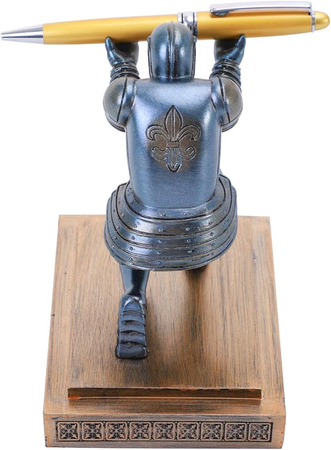 Knight Pen Holder Desk Ornament Resin Pencil Holders Desk Accessories and Organizer For Men with a Cool Pen (Blue)