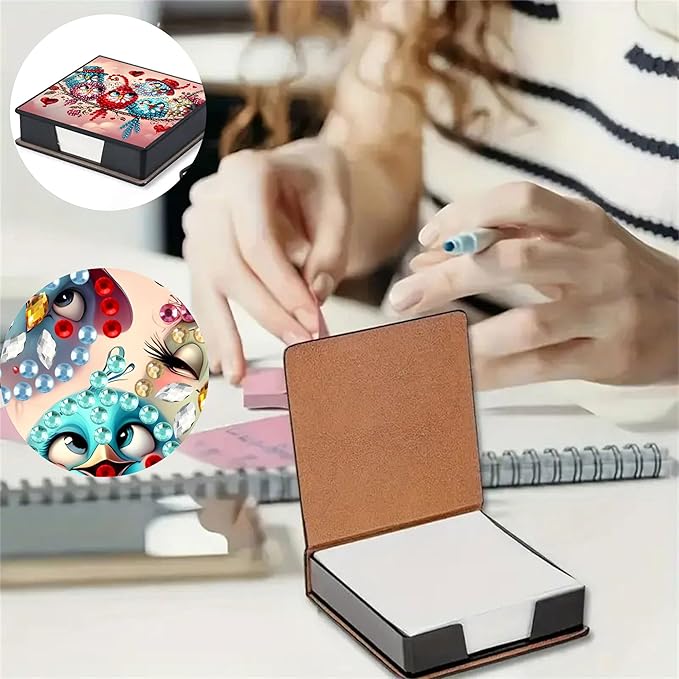 Bird Diamond Painting Note Box Memo Pad Holder, Diamond Art Sticky Notes Organizer for Desk, Aesthetic Stationery Storage Case for Office,School Supplies (Bird2)