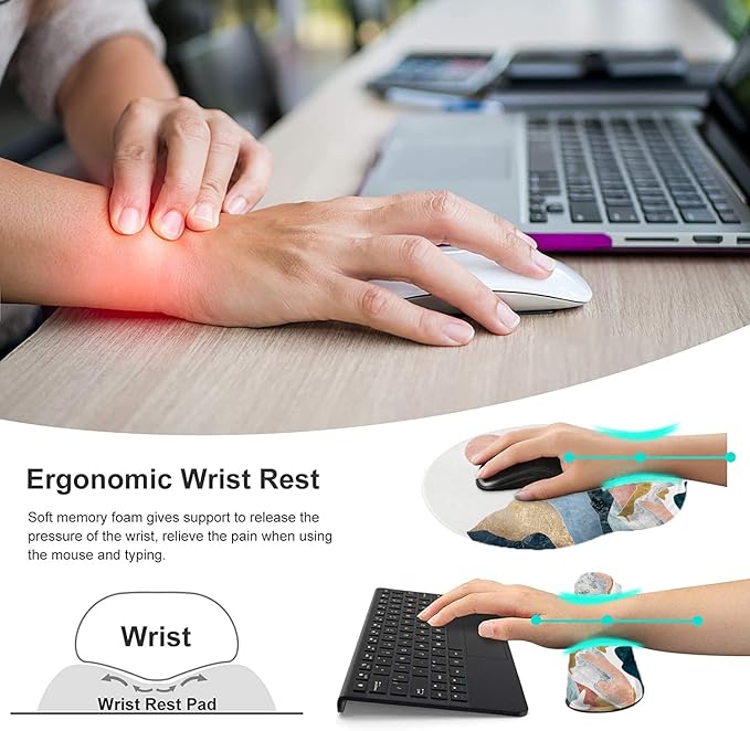 Keyboard Wrist Rest and Mouse Pad, Ergonomic Memory Foam Mouse Pad Wrist Support, Non-Slip & Pain Relief Mouse Pad and Keyboard Wrist Support, Comfortable Mousepad with Wrist Rest for Game, Office