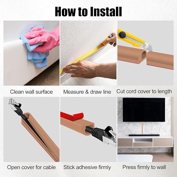 Self-Adhesive Cable Hider, Flexible Wire Cover Cable Raceway for Wires, Wall Mount TV, Home Audio, Network, Power, and Phone Line Managemen (Light Brown, 157inch)