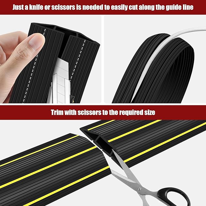 Floor Cord Cover, 10ft Cord Covers for Wires on Floor, Extension Outdoor Cable Cover Protector, Heavy Duty PVC Duct, 3 Channels Cord Hider Floor Cable Management, Black