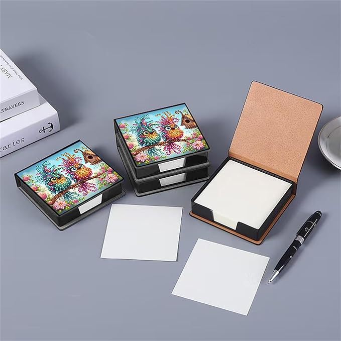 Bird Diamond Painting Note Box Memo Pad Holder, Diamond Art Sticky Notes Organizer for Desk, Aesthetic Stationery Storage Case for Office,School Supplies (Bird)