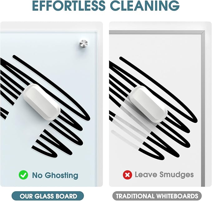 MaxGear Glass Whiteboard Wall Mounted, Frameless Magnetic Dry Erase Board, Tempered Glass, Steel-Backed, Non-Porous Smooth Surface, Floating Design, Accessories Included, for Office Home Classroom