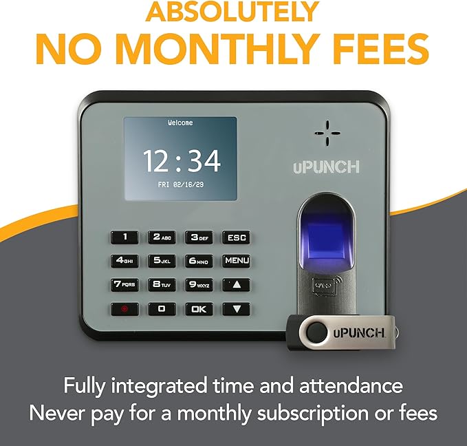 uPunch MK1000 Biometric Fingerprint/Proximity Time Clock for Employees | Small Business Time Tracking System with RFID, and PIN Options (No Monthly Fee)