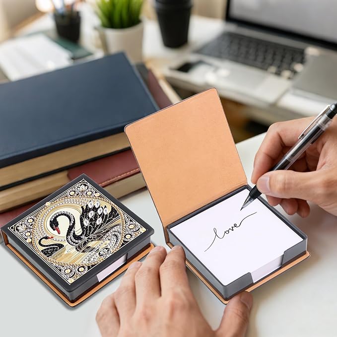 Swan Diamond Painting Kit Note Box,Memo Paper Storage Box Diamond Art,Sticky Note Holder Diamond Art,Diamond Painting Memo Pad For Office Desk. (Swan)