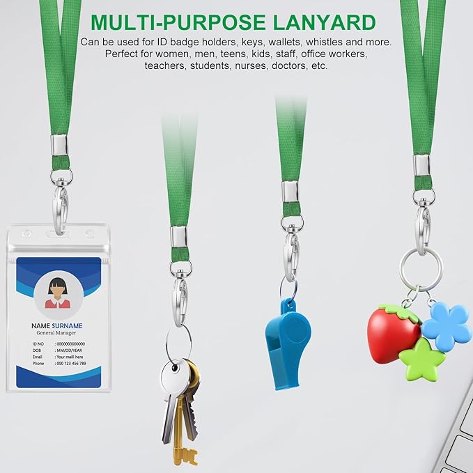 ID Card Holder with Lanyard 30Pcs Clear Vertical Name Tags ID Badge Holders and 30Pcs Flat Neck Lanyards for Cruise Ship Cards Work IDs Office School