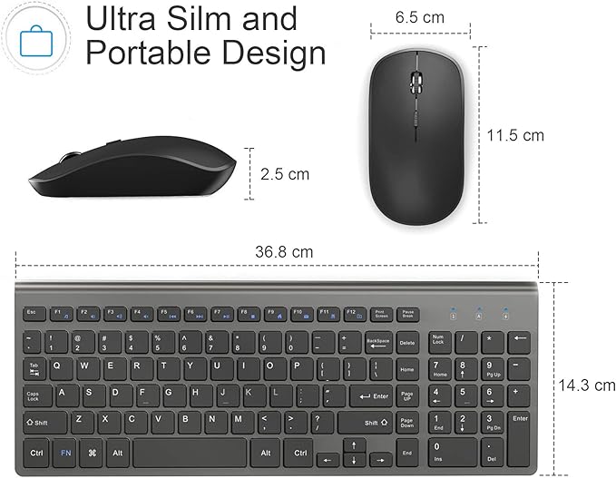 JOYACCESS Wireless Keyboard Mouse Combo, 2.4G Compact and Ultra Slim Wireless Keyboard and Mouse for Windows, Computer, Desktop, PC, Laptop (Grey)
