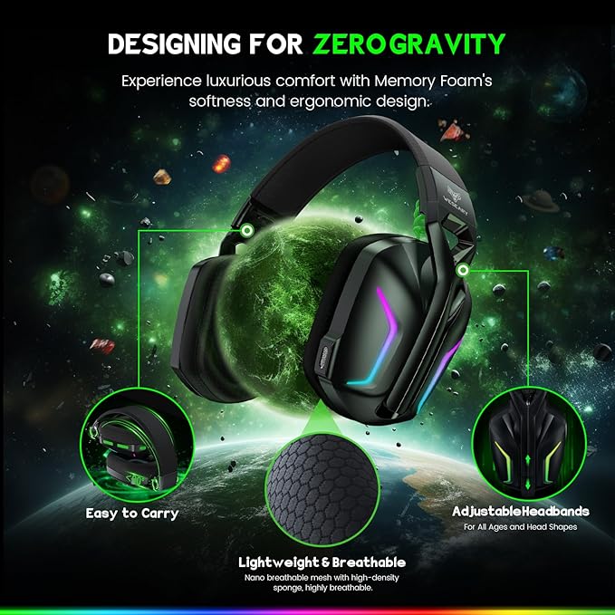 WESEARY Wireless Gaming Headset for Xbox Series X|S, Xbox One, PS5, PS4, PC, Mac, Switch, 2.4GHz + Bluetooth Over-Ear Gaming Headphones with ENC Mic, 3D Stereo, Dynamic LED Lights, 50mm Drivers, 50H