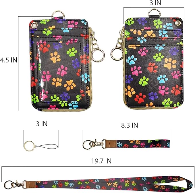Bolimoss Cute Dog Paw Print ID Card Holder with Lanyard and Keychain for Women, School, Teacher, Nurse, Office Work