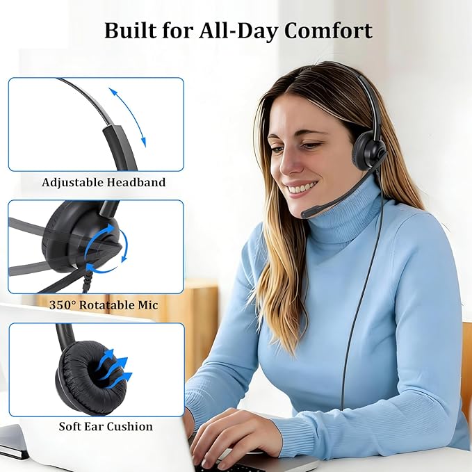 Xintronics Wired Headphones with Mic, USB Headset with Microphone for PC Stereo Computer Headphones for Laptop PC Mac Zoom Teams Call Center Home Office