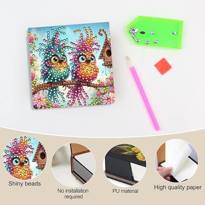 Bird Diamond Painting Note Box Memo Pad Holder, Diamond Art Sticky Notes Organizer for Desk, Aesthetic Stationery Storage Case for Office,School Supplies (Bird)