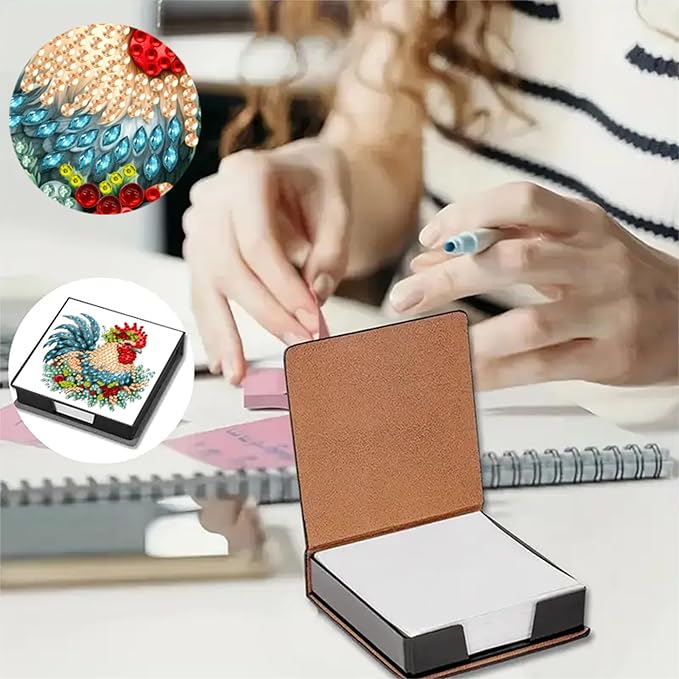 Chicken Diamond Painting Note Box,Memo Paper Storage Box Diamonds Art,Sticky Note Pad Holder Diamond Art,Diamonds Painting Memo Pad For Office Desk