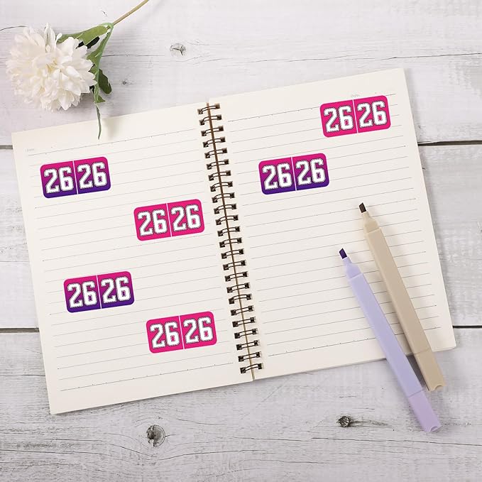 1000pcs 2026 Year Stickers, 3/4x1-1/2 Inch 26 Year Colored Self-Adhesive Stickers File Folder Labels Decals for Tab File Folders Office Supplies (Rose Red and Gradient)
