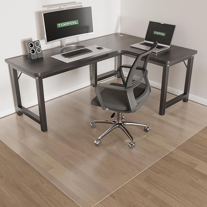 Tydle Chair Mat for Hard Floors, 48" x 60" Chair Mat for Hardwood Floor, Non-Slip Computer Under Desk Plastic Floor Mat for Work Gaming Chairs, Vinyl Hard Floor Protector for Home Office (Clear)