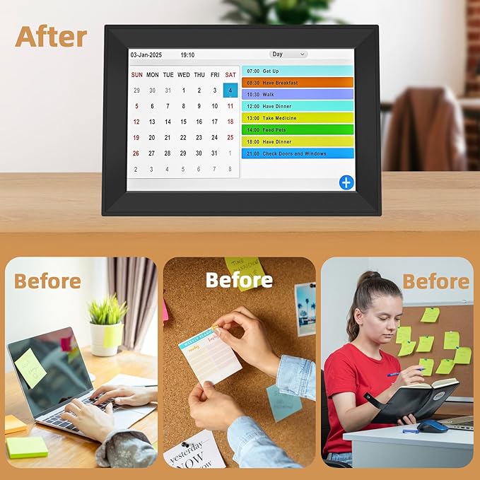 Jazeyeah10.1 Touch Screen Extra Large Digital Clock with Date and Day for Elderly,Medicine Reminders,Dementia Alzheimers Clocks for Seniors, 64 Alarm 40 Reminders, Auto DST, (Black)