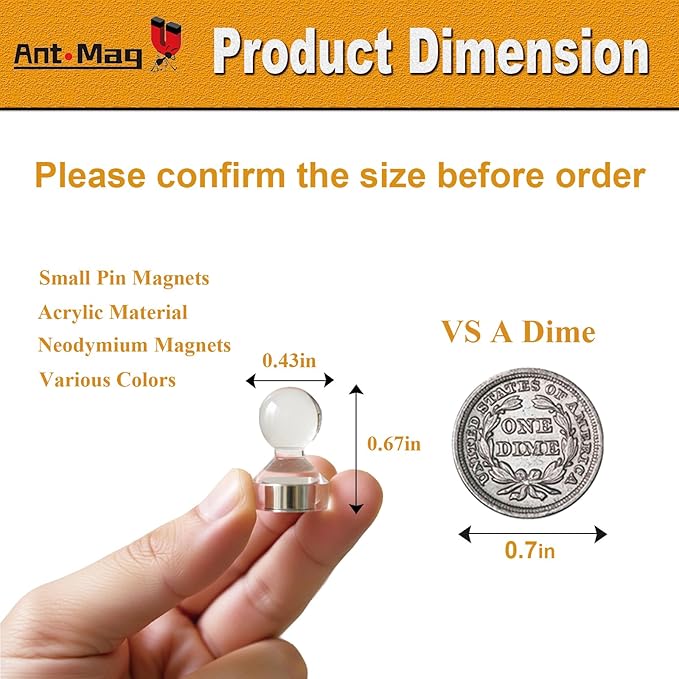 Ant Mag Magnetic Push Pins, 72 Pack Strong Whiteboard Magnets for Fridge, Maps, Office, Kitchen & Classroom White