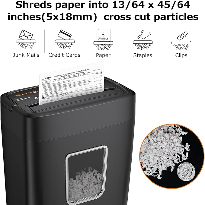 Bonsaii Paper Shredder, 8-Sheet Crosscut Shredder with 4.2 Gallon Bin Shred Credit Card/Mail/Staple/Clip for Home Office, P-4 Security Level (C261-C)