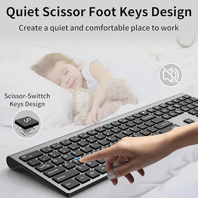 2.4G Wireless Slim Full-Size Keyboard with Numeric Keypad, Calculator Button, USB Receiver, Fn Lock, Ultra-Thin Scissor Switch Design, Computer Keyboard for Laptop PC Windows Mac（Without Mouse）