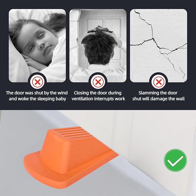 4 Pack Premium Rubber Door Stoppers Wedge, Door Stops for Carpet Heavy Duty Door, for Bottom of Door on Tile, Concrete, Carpet, Wooden Floor (Orange)
