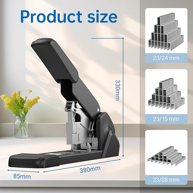 New 240 Sheet Capacity Ergonomic Labor-Saving Heavy Duty Stapler, Metal Manual Stapler with 3000 Staples (23/08mm, 23/15mm, 23/24mm), High Capacity Anti-Jam, Suitable for Office, Home, Black