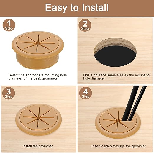 uxcell 2 Pcs Desk Grommet, 2.09 inch 53mm Desk Cable Hole Cover Wire Hole Insert for Home Office Table Cabinet Cord Organizer, Brown