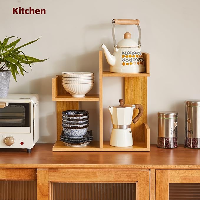 Short Bookshelf Small Desk Organizer, Cactus Bookshelf Unique Bookcase, Book Display Shelf Small Plant Stand for Tabletop, Natural Wood Color YD-DSR002N