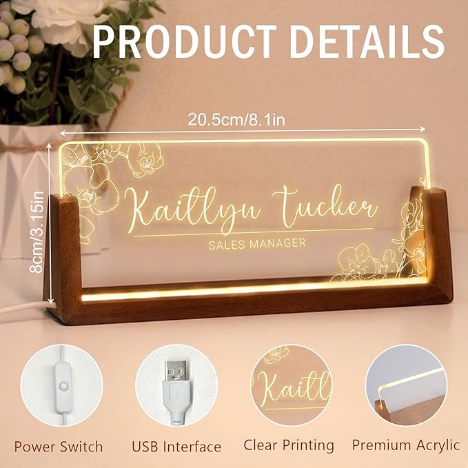 Desk Name Plate Personalized, Custom Office Light Up Name Plate for Desks, Desk Decorations for Women Men Office, Employee Appreciation Gifts for Coworkers