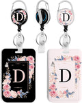 2 Pack A-Z Letter ID Badge Holder with Clip Badge Reels Retractable Heavy Duty,Keychain，ID Holder for School Nurse Office D