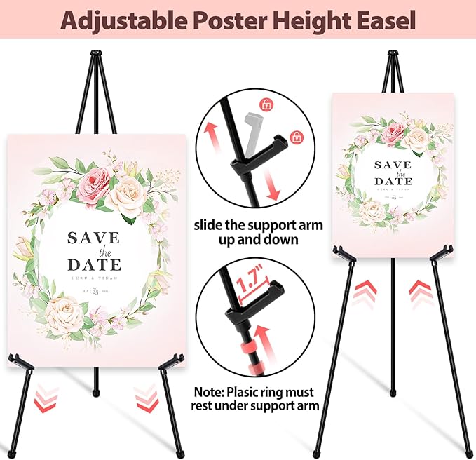 Black Easel Stand for Wedding Signs, Posters & Paintings - 63" Adjustable Portable Display Easel for Welcome Signs, Art Canvas, Pictures - Folding Tripod Stand with Carry Bag (1 Pack)