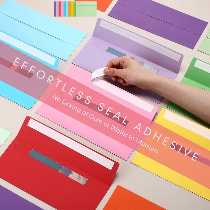 Jutom 500 Pcs Kraft Envelopes Letter Size Bulk #10 Business Strong Sealed 4-1/8 x 9-1/2 in Flap Office Printable Mailing Envelopes Windowless Invisible (10 Colors)