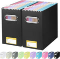 BALEINE File Organizer Box, Cardboard File Folder Organizer with Handle for Letter Size, Portable Collapsible Hanging Filing Box for Home Office Document Storage (2 Pack, Black)