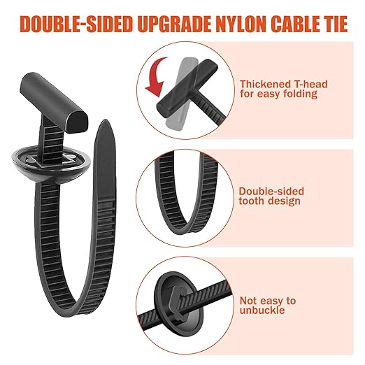180 PCS 2026 New Upgrade Nylon Universal Cable Tie Buckle, with Clear Storage Box, Double-Sided Style Cable Tie Buckle, 5.91IN Extended Length Zip Tie for Car Repair (Fender, Bumper, Trunk Liner)