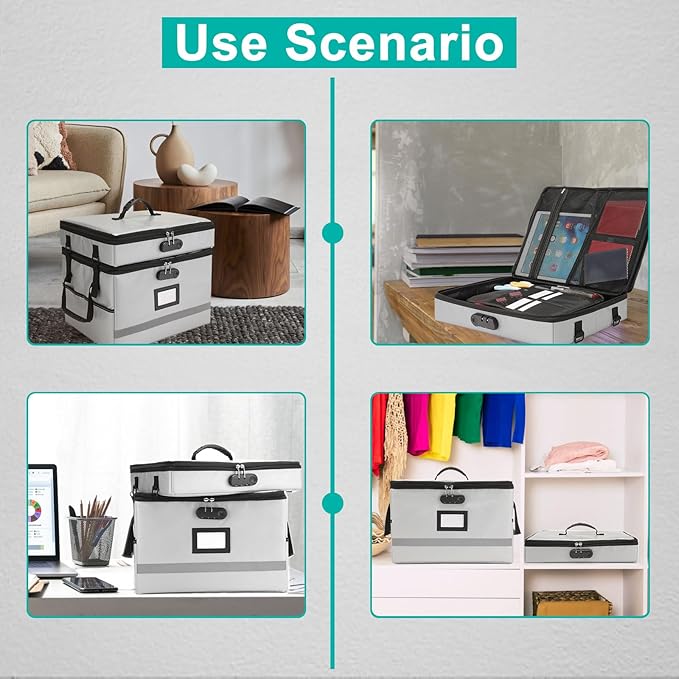 2 Layer File Box with Lock, Portable Document Organizer Box with Handle, Fireproof File Box for Home Office, Legal File Organizer Storage