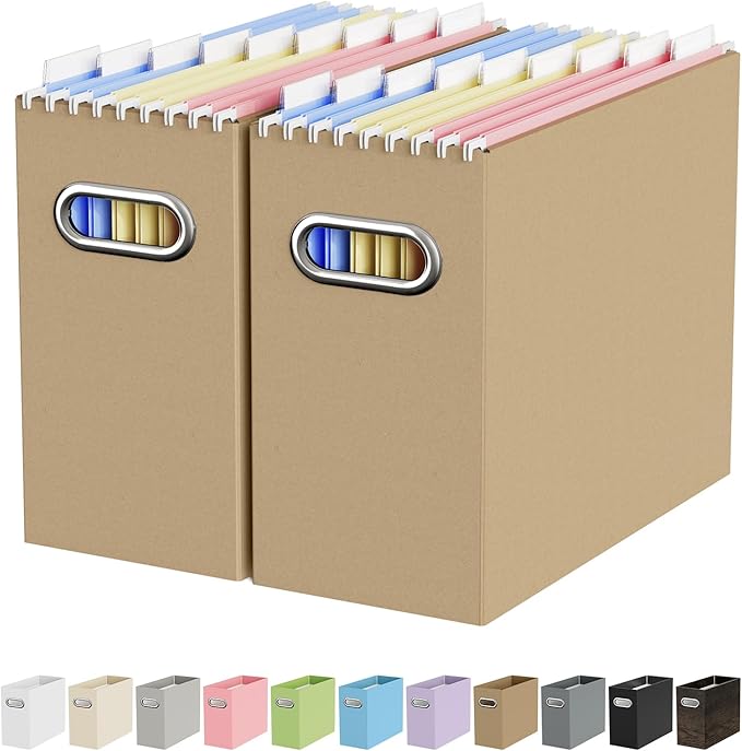 Oterri Cardboard File Organizer Box for Hanging File Folders Letter Size,File Box for Computer Desk,File Cabinet,Working Home,Office,Classroom (Brown, Letter Size - 2 Packs)