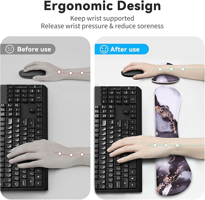 ZIBLY Wrist Rest Keyboard and Mouse Set - Non-Slip Ergonomic Wrist Cushion Support Pad - Easy Typing, Pain Relief – Premium Silky Gel Memory Foam for Work from Home Gaming Computer Laptop