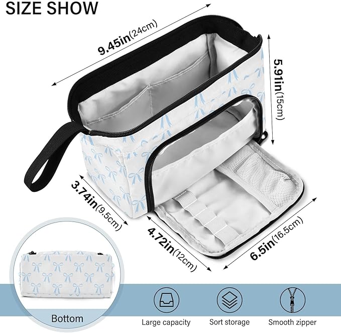 Bow White Pencil Case Pouch Big Capacity Pencil Bag Box Organizer Pen Case with Compartmens Stationery Organizer for Girls Boys Adults Women School Office