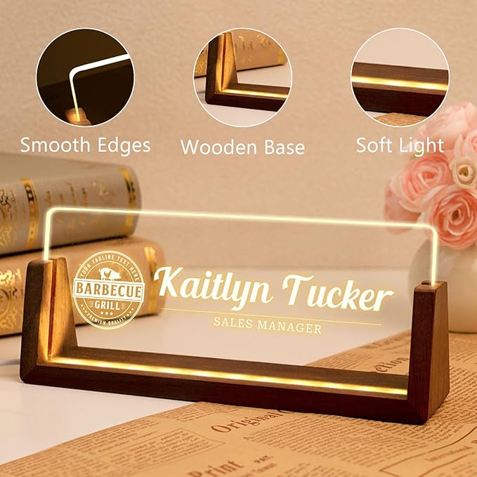 Desk Name Plate Personalized, Custom Office Light Up Name Plate for Desks, Desk Decorations for Women Men Office, Employee Appreciation Gifts for Coworkers