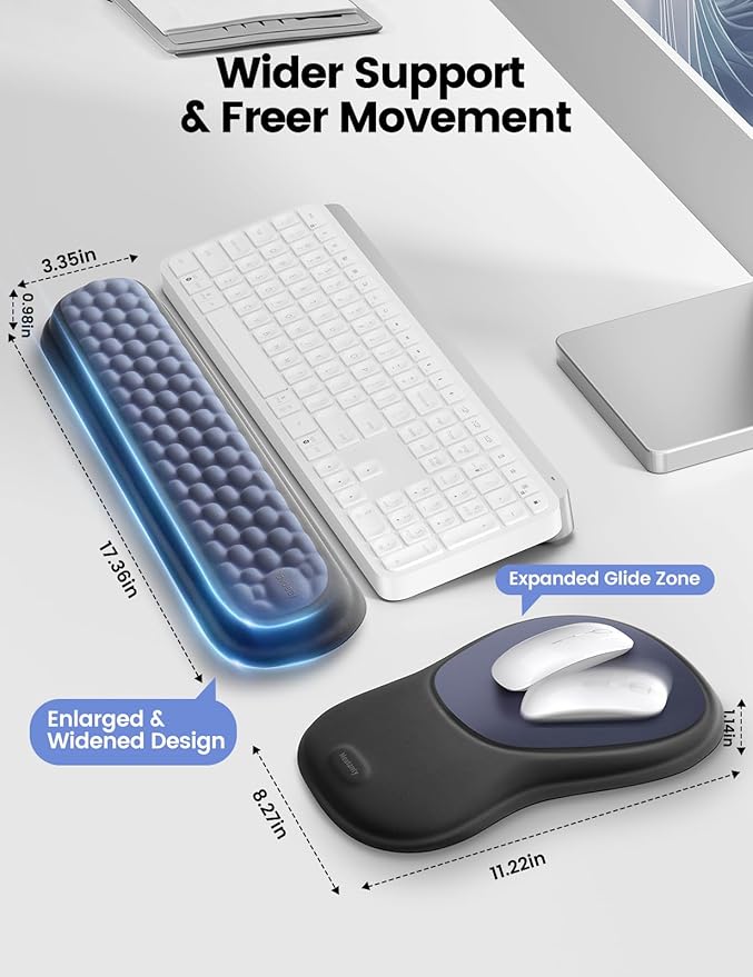 meatanty Keyboard and Mouse Pad Wrist Rest Set, Ergonomic Wrist Pad Support, Computer Hand Palm Rest Combo, Memory Foam Typing Desk Accessories Carpal Tunnel Cushion, Laptop Office Home - Blue & Gray
