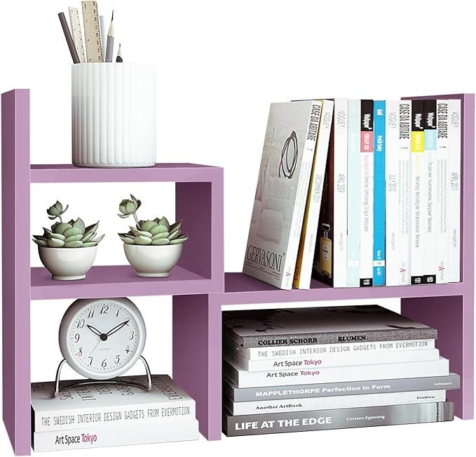 Jerry & Maggie Desktop Organizer Office Storage Rack Adjustable Wood Display Shelf Birthday Gifts Toy Home Decor Free Style Rotation Display True Natural Stand Shelf (Violet)