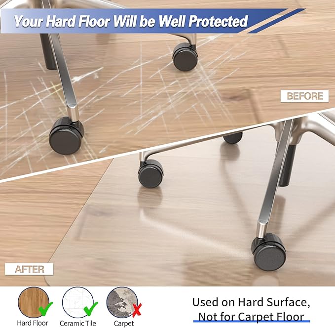Amyracel Office Chair Mat for Hardwood Floor, 30” x 48” Clear Desk Chair Mat for Hard Floors, Easy Glide Office Floor Mat for Hardwood Floor